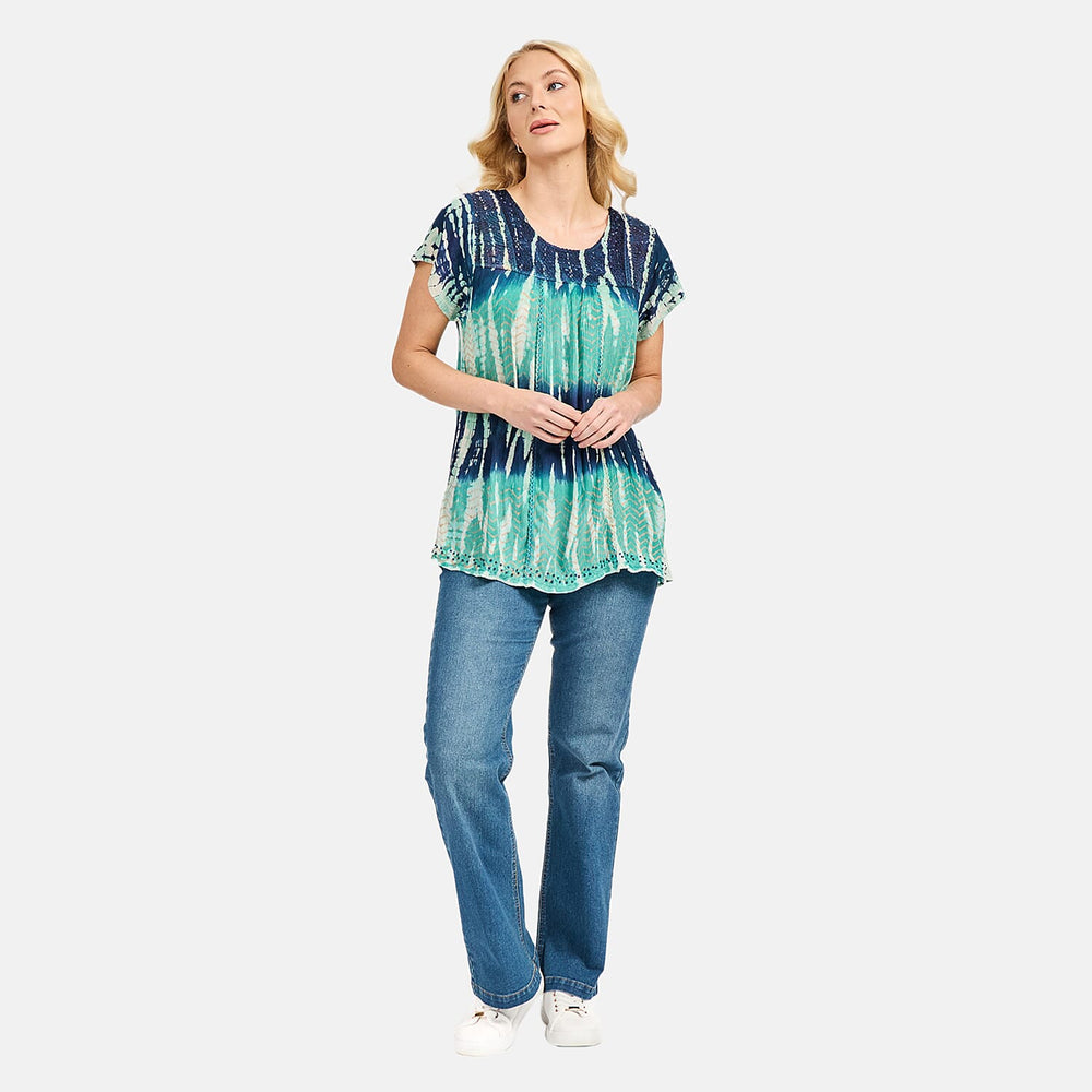 Mudflower 100% Viscose Patterned Top (Size 12) - Navy - Turquoise