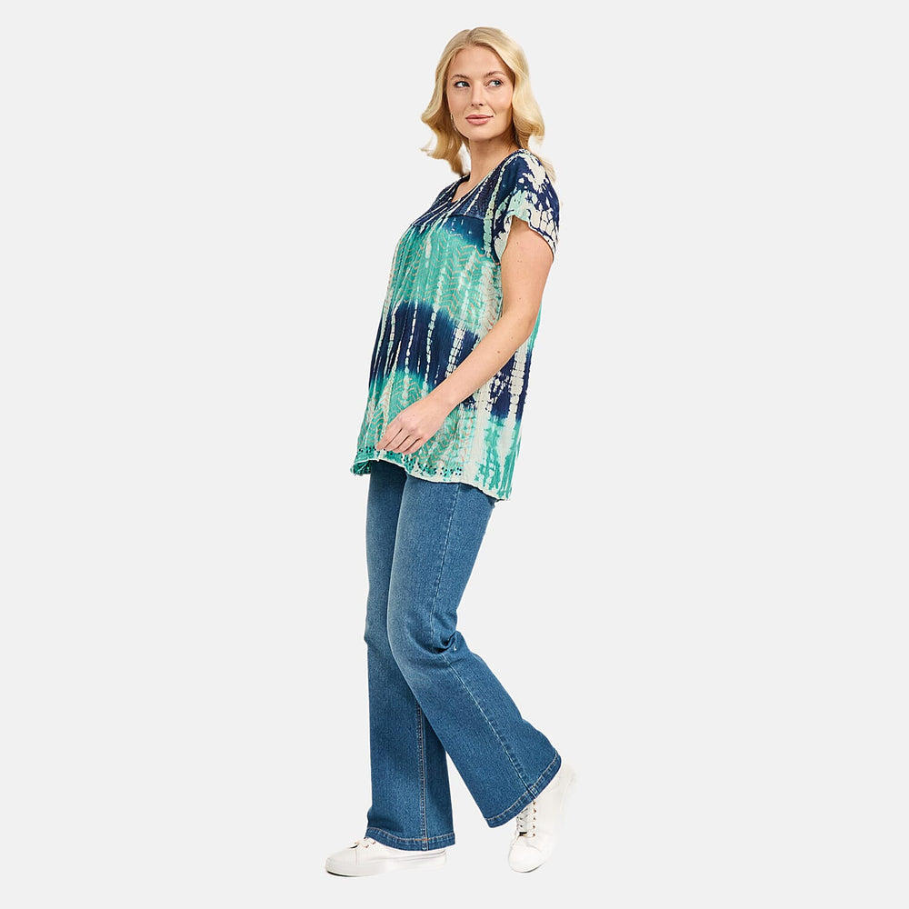 Mudflower 100% Viscose Patterned Top (Size 12) - Navy - Turquoise