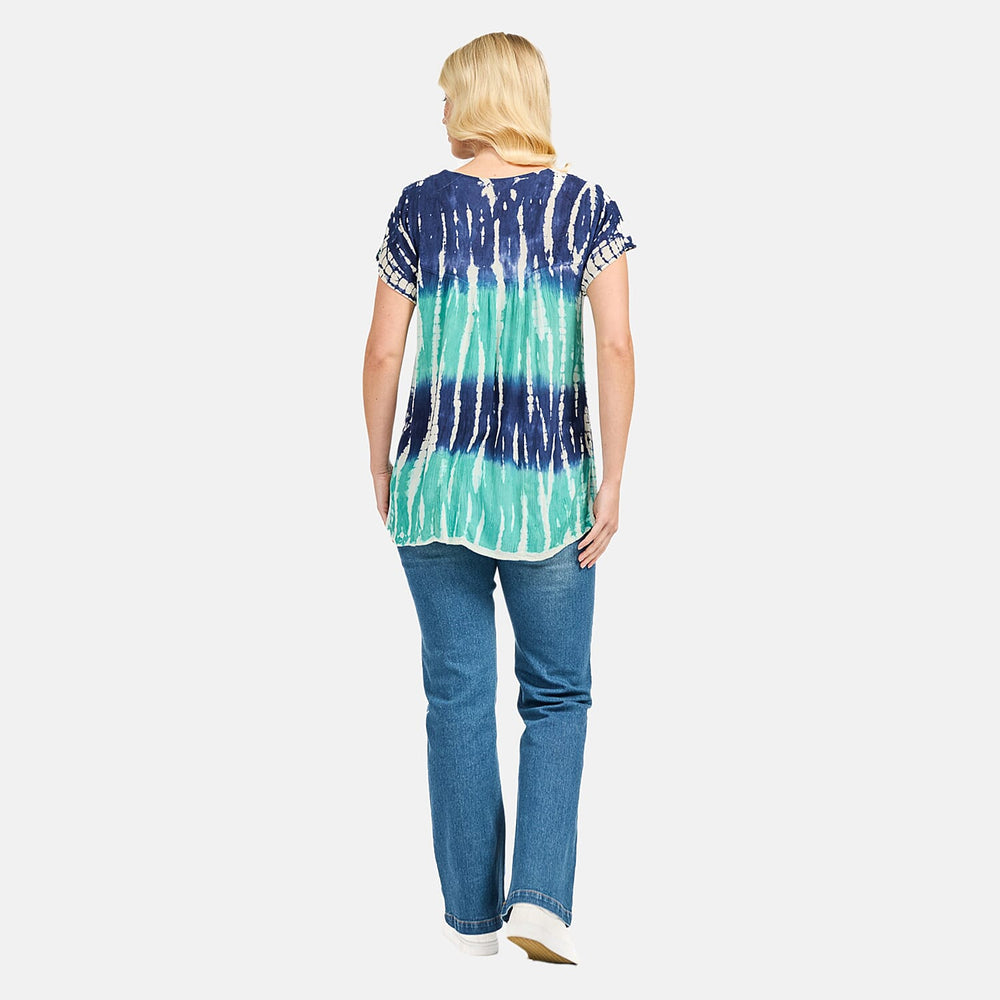 Mudflower 100% Viscose Patterned Top (Size 12) - Navy - Turquoise