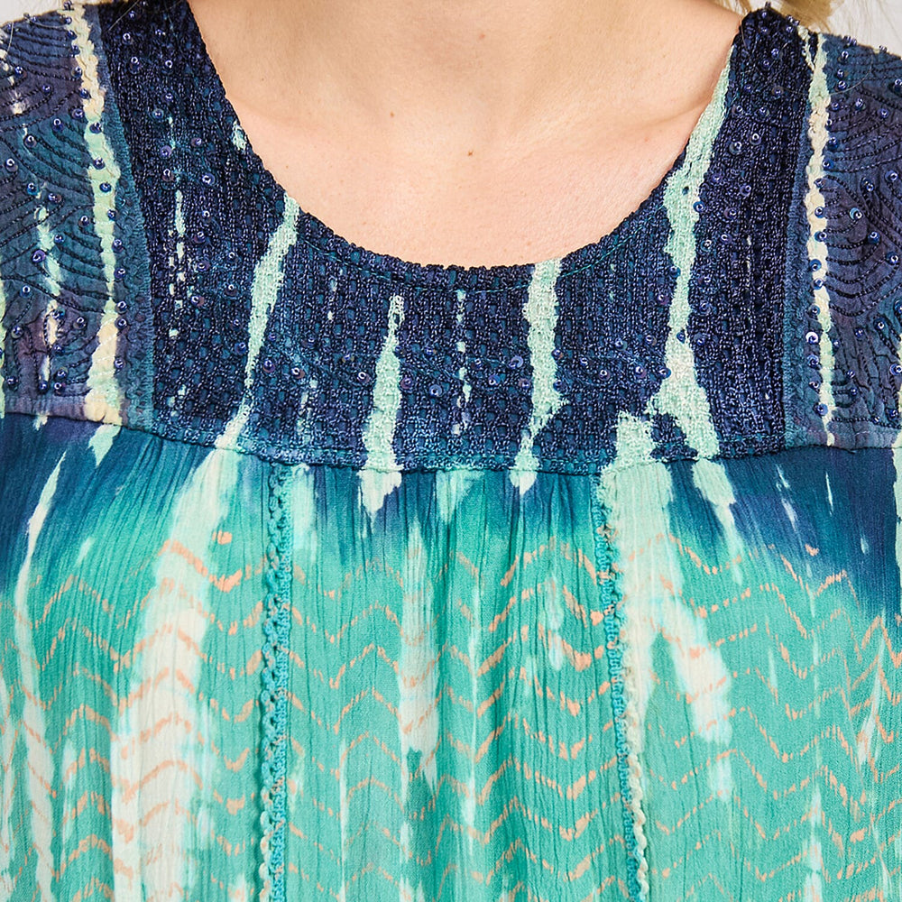 Mudflower 100% Viscose Patterned Top (Size 12) - Navy - Turquoise
