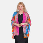 La Marey 100% Mulberry Silk Patchwork Printed Scarf (Size 180x110 cm) - Orange & Pink