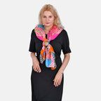 La Marey 100% Mulberry Silk Patchwork Printed Scarf (Size 180x110 cm) - Orange & Pink