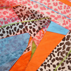La Marey 100% Mulberry Silk Patchwork Printed Scarf (Size 180x110 cm) - Orange & Pink