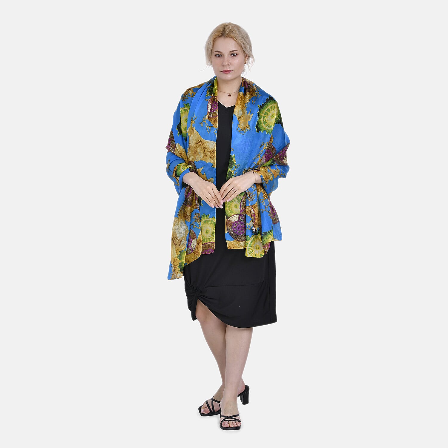 La Marey Whimsical Art Printed 100% Mulberry Silk Scarf (Size 180x110 cm) - Pink & Yellow