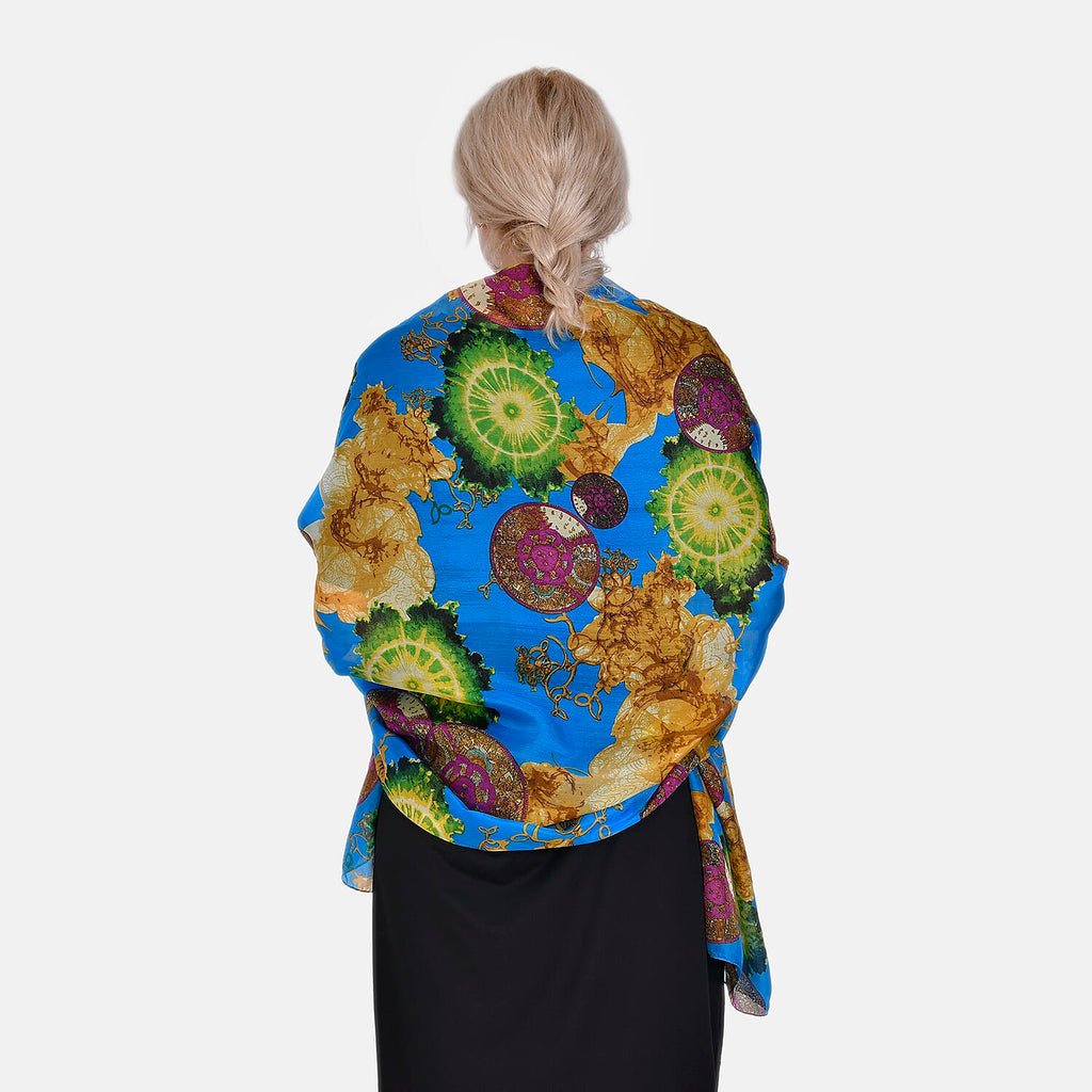 La Marey Whimsical Art Printed 100% Mulberry Silk Scarf (Size 180x110 cm) - Pink & Yellow