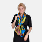 La Marey Whimsical Art Printed 100% Mulberry Silk Scarf (Size 180x110 cm) - Pink & Yellow