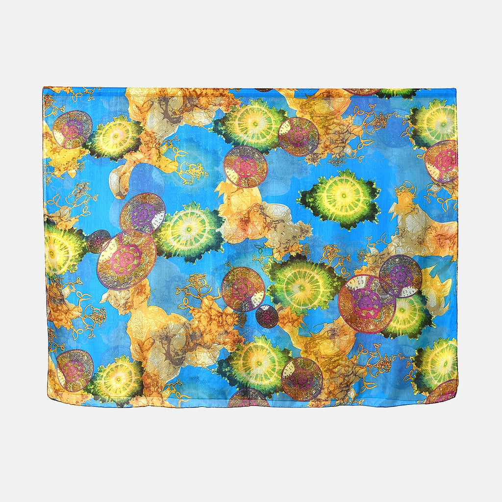 La Marey Whimsical Art Printed 100% Mulberry Silk Scarf (Size 180x110 cm) - Pink & Yellow