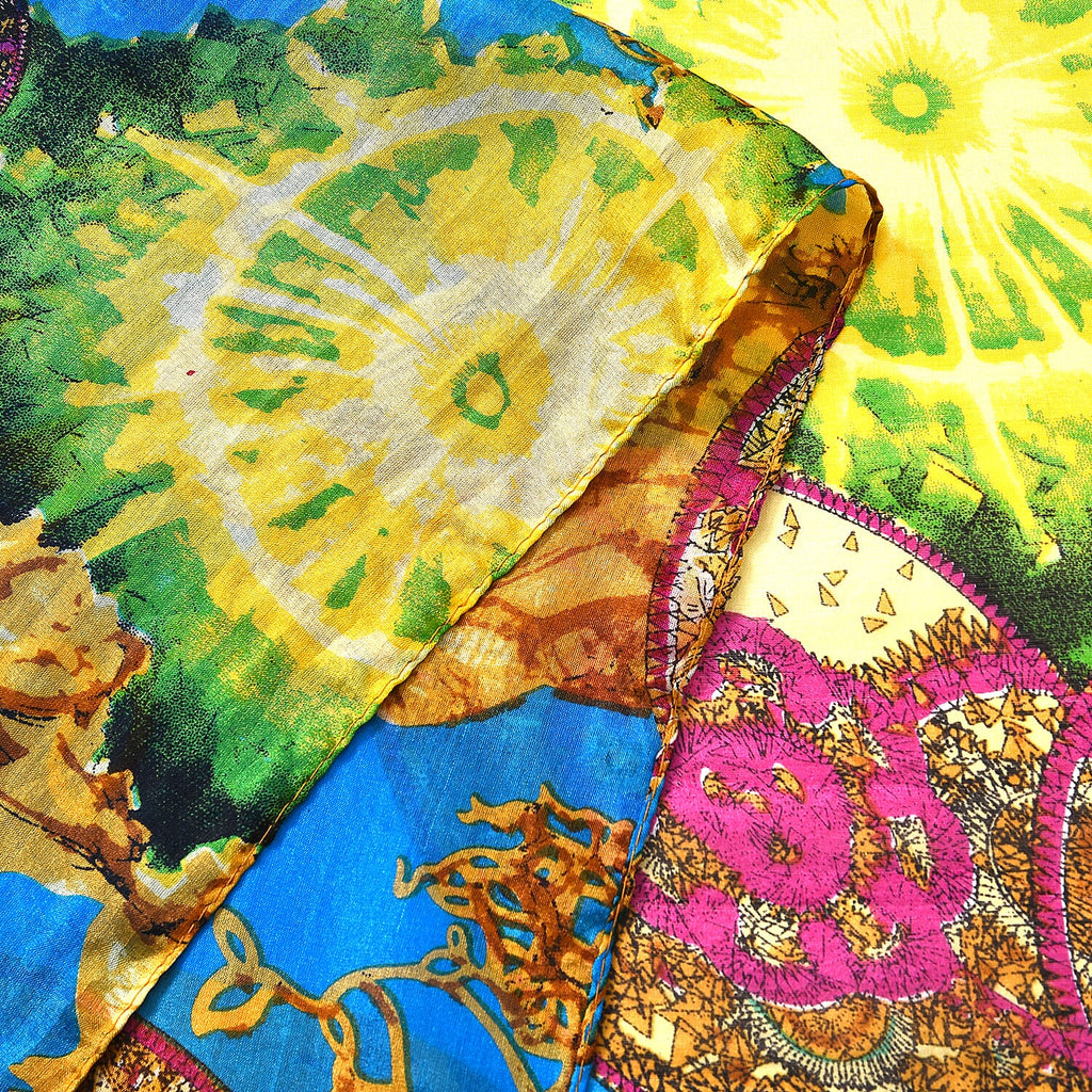 La Marey Whimsical Art Printed 100% Mulberry Silk Scarf (Size 180x110 cm) - Pink & Yellow
