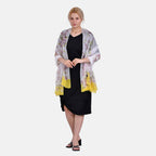 La Marey 100% Mulberry Silk Floral Printed Scarf (Size 180x110 cm) - Yellow