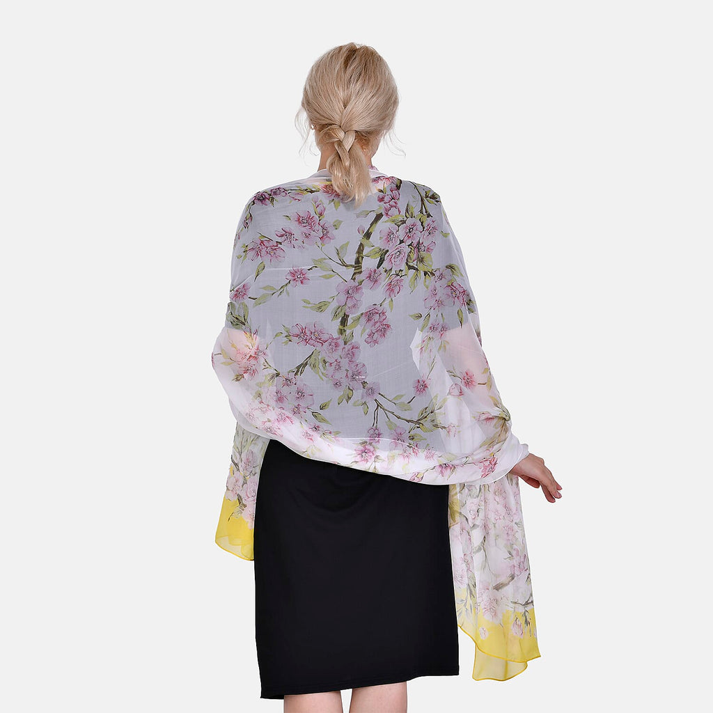 La Marey 100% Mulberry Silk Floral Printed Scarf (Size 180x110 cm) - Yellow