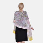 La Marey 100% Mulberry Silk Floral Printed Scarf (Size 180x110 cm) - Yellow