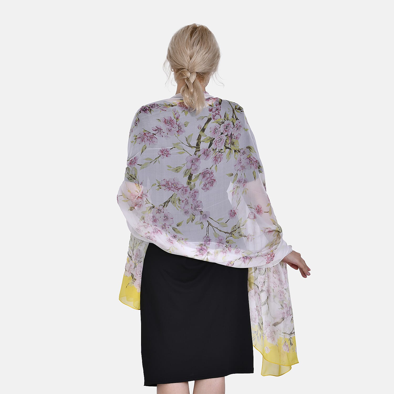 La Marey 100% Mulberry Silk Floral Printed Scarf (Size 180x110 cm) - Yellow