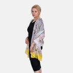 La Marey 100% Mulberry Silk Floral Printed Scarf (Size 180x110 cm) - Yellow