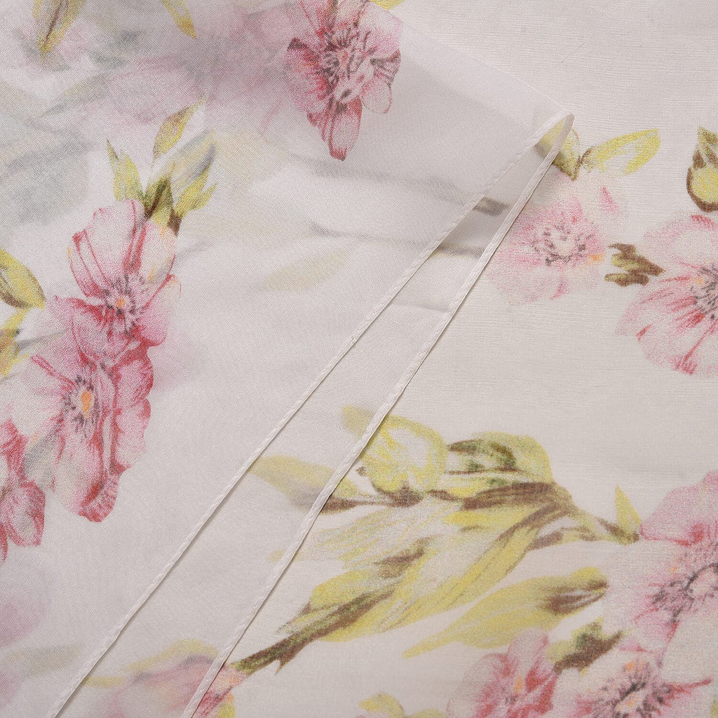La Marey 100% Mulberry Silk Floral Printed Scarf (Size 180x110 cm) - Yellow