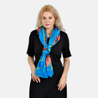 La Marey 100% Mulberry Silk Skull Design Printed Scarf (Size 180x110 cm) - Red - Blue