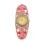 Strada Austrian Crystal Enamelled Bangle Watch - Pink
