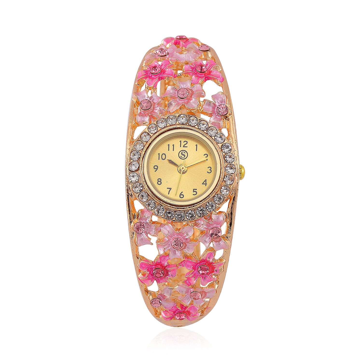 Strada Austrian Crystal Enamelled Bangle Watch - Pink