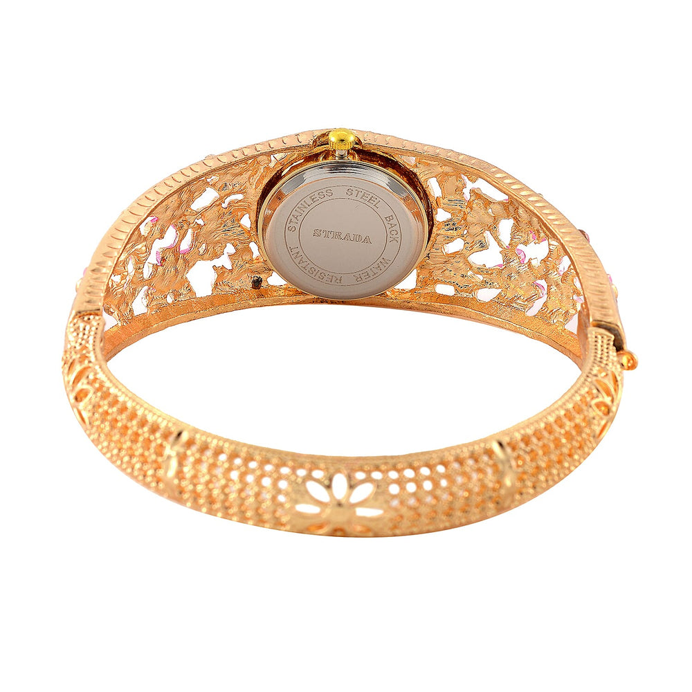 Strada Austrian Crystal Enamelled Bangle Watch - Pink