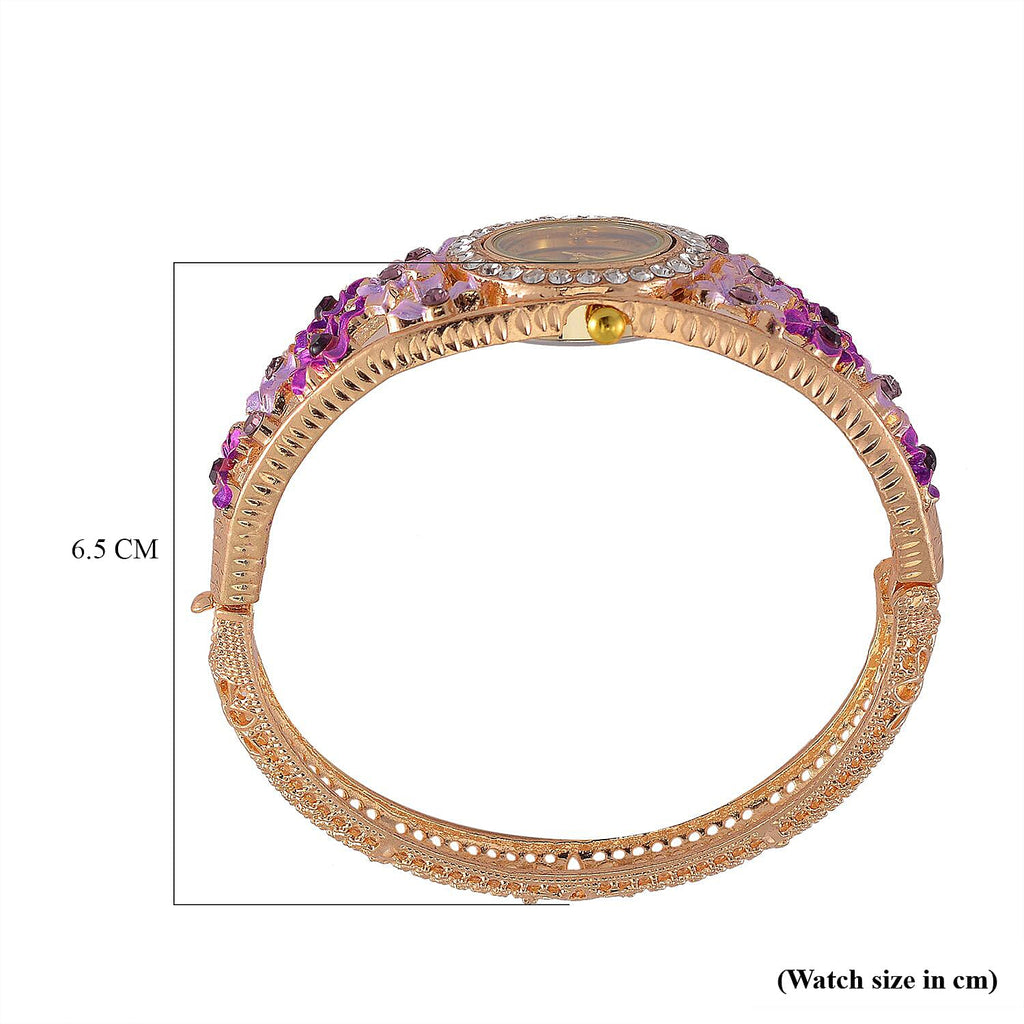 Strada Austrian Crystal Enamelled Bangle Watch - Purple