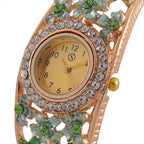 Strada Austrian Crystal Enamelled Bangle Watch - Green
