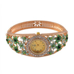Strada Austrian Crystal Enamelled Bangle Watch - Green