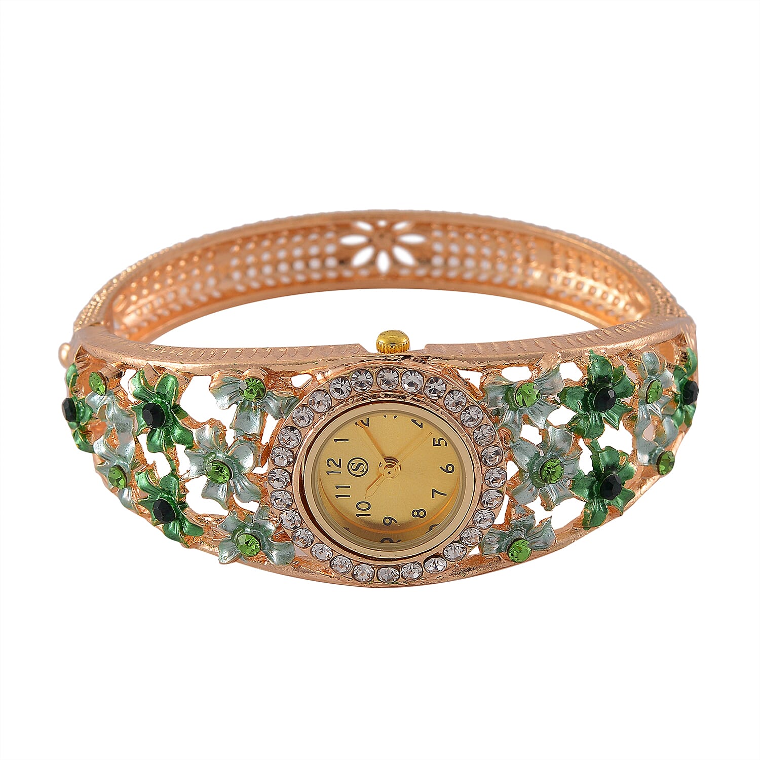 Strada Austrian Crystal Enamelled Bangle Watch - Green