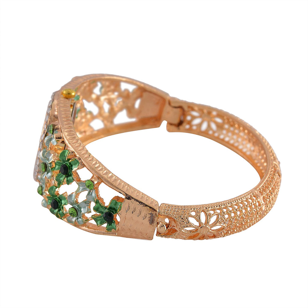 Strada Austrian Crystal Enamelled Bangle Watch - Green