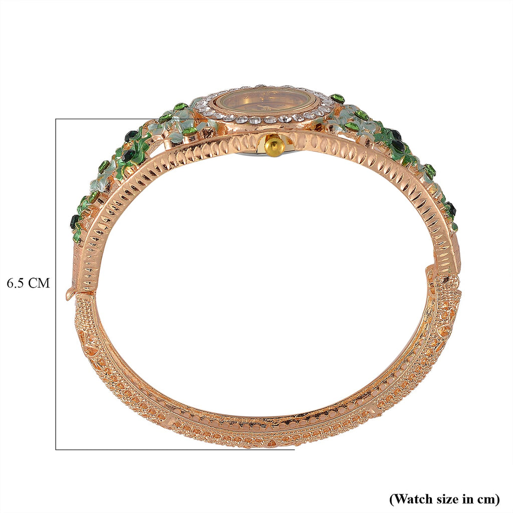 Strada Austrian Crystal Enamelled Bangle Watch - Green