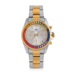 MAJESTY-  Exclusive Edition Multi Function Movement Watch with Cubic Zirconia Studded Dial and Metal Strap Watch withTwo Tone Colour Metal Strap.