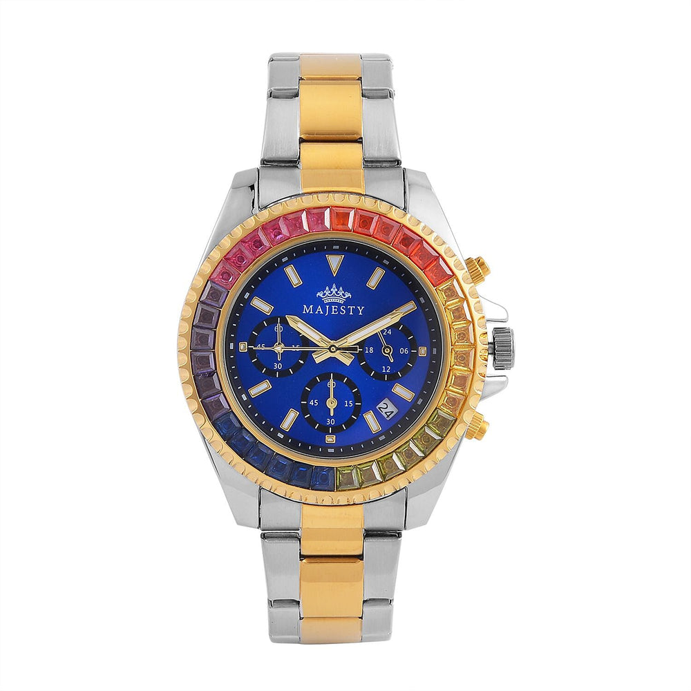 MAJESTY Limited Edition Multi-Function Multi Colour CZ Dial 3 ATM Water Resistant Watch in Dual Tone With Gift Box