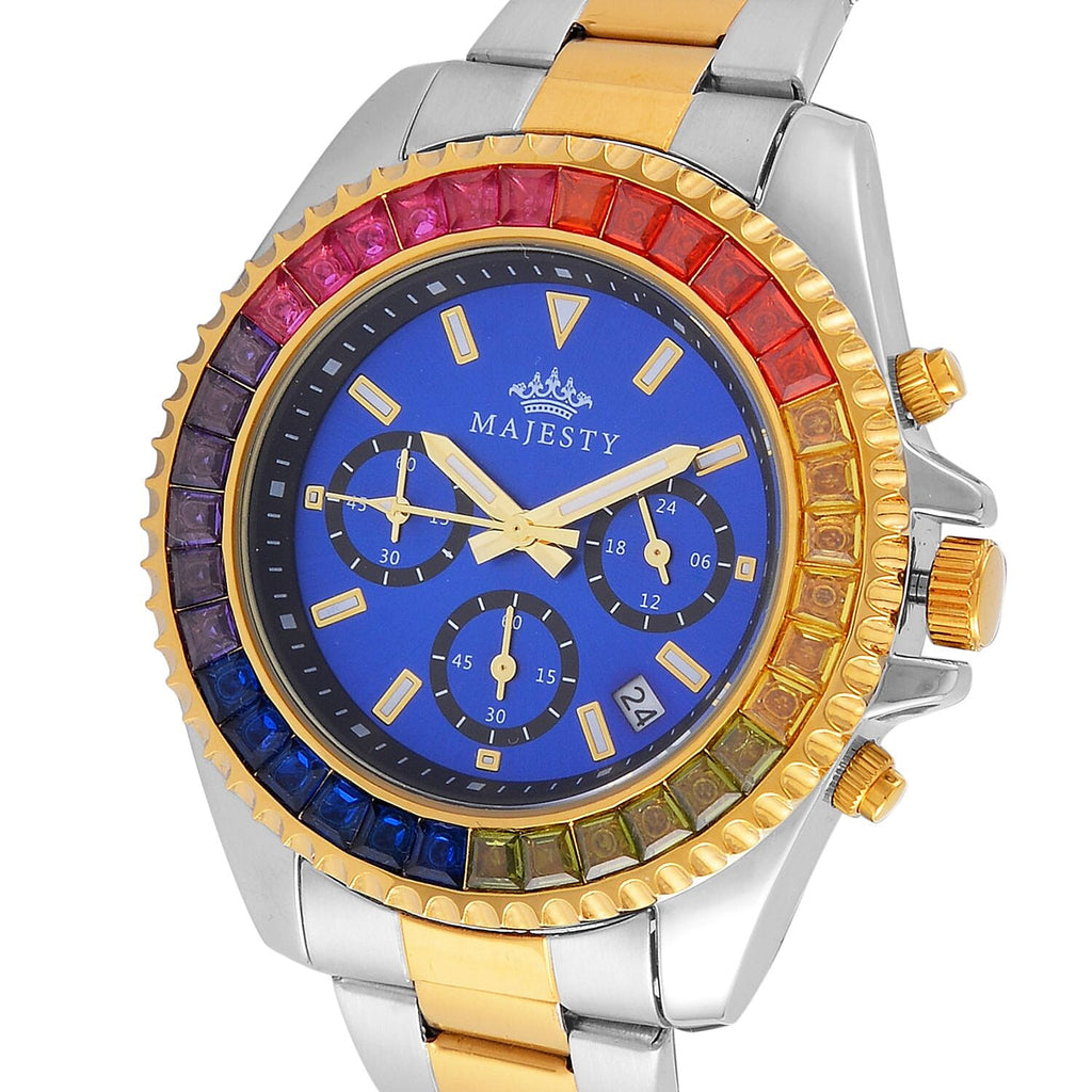 MAJESTY Limited Edition Multi-Function Multi Colour CZ Dial 3 ATM Water Resistant Watch in Dual Tone With Gift Box