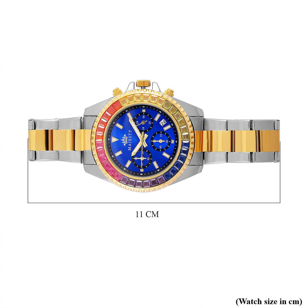 MAJESTY Limited Edition Multi-Function Multi Colour CZ Dial 3 ATM Water Resistant Watch in Dual Tone With Gift Box