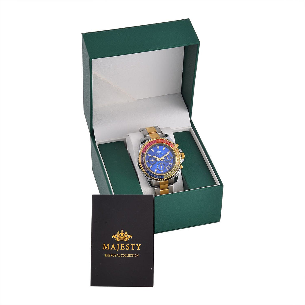 MAJESTY Limited Edition Multi-Function Multi Colour CZ Dial 3 ATM Water Resistant Watch in Dual Tone With Gift Box