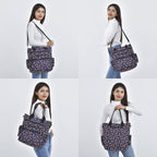 Multi Pocket Butterfly Pattern Tote Bag - Black
