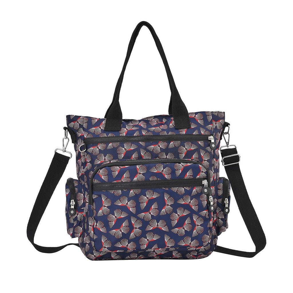 Multi Pocket Butterfly Pattern Tote Bag - Black