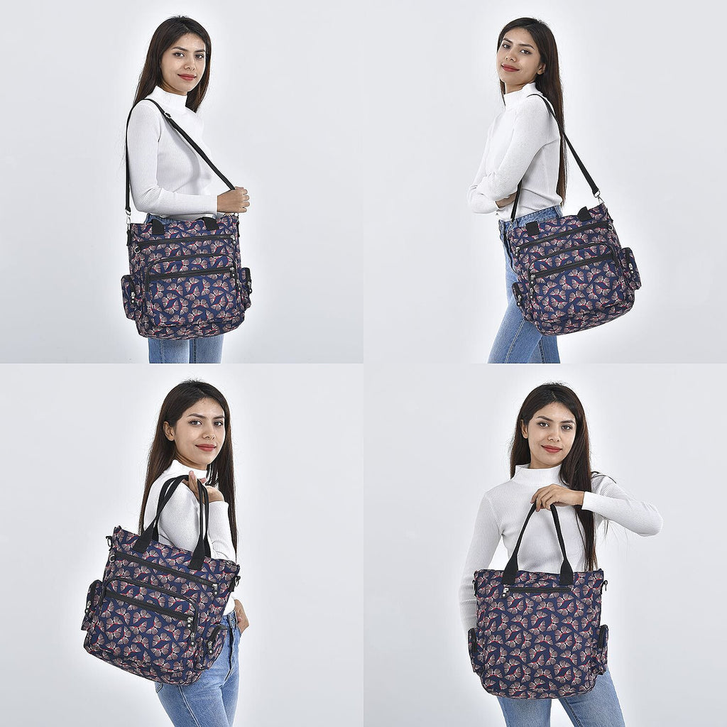 Multi Pocket Butterfly Pattern Tote Bag - Black