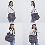 Multi Pocket Butterfly Pattern Tote Bag - Black