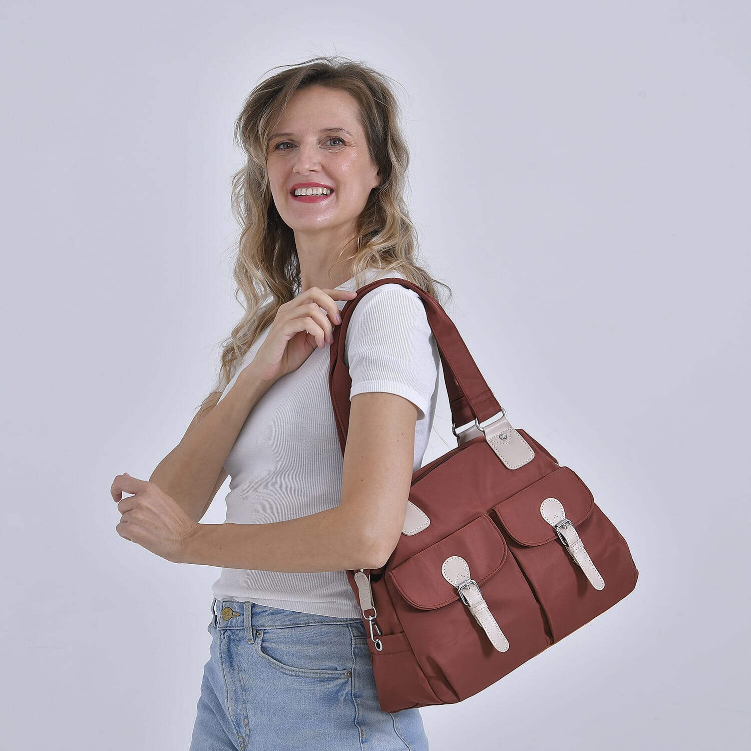 Polyester Solid Crossbody Bag (Size 37x14x31 cm) - Brown & Green