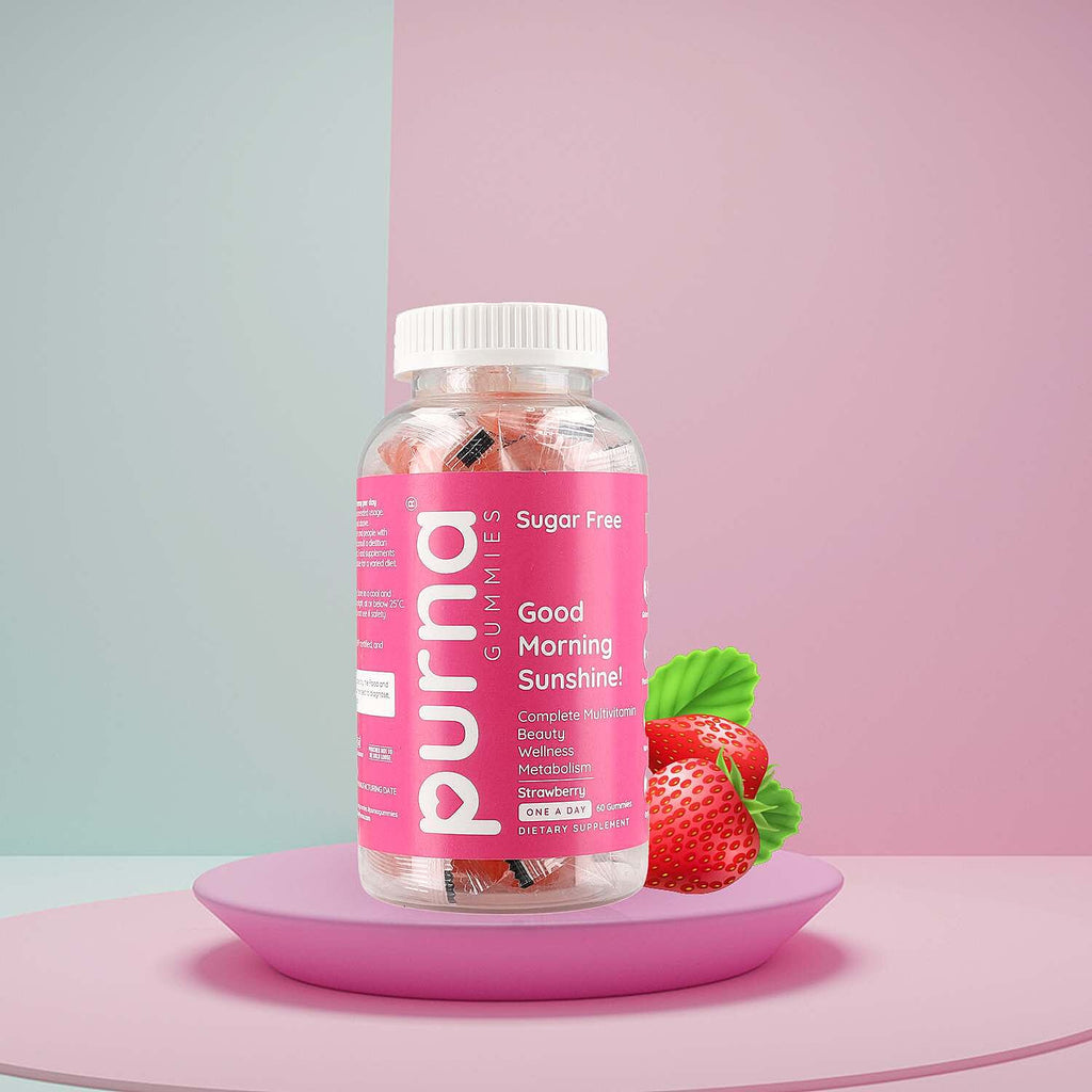 Purna Big Pack- Strawberry Flavoured Complete Multivitamin Gummies (60 Gummies)