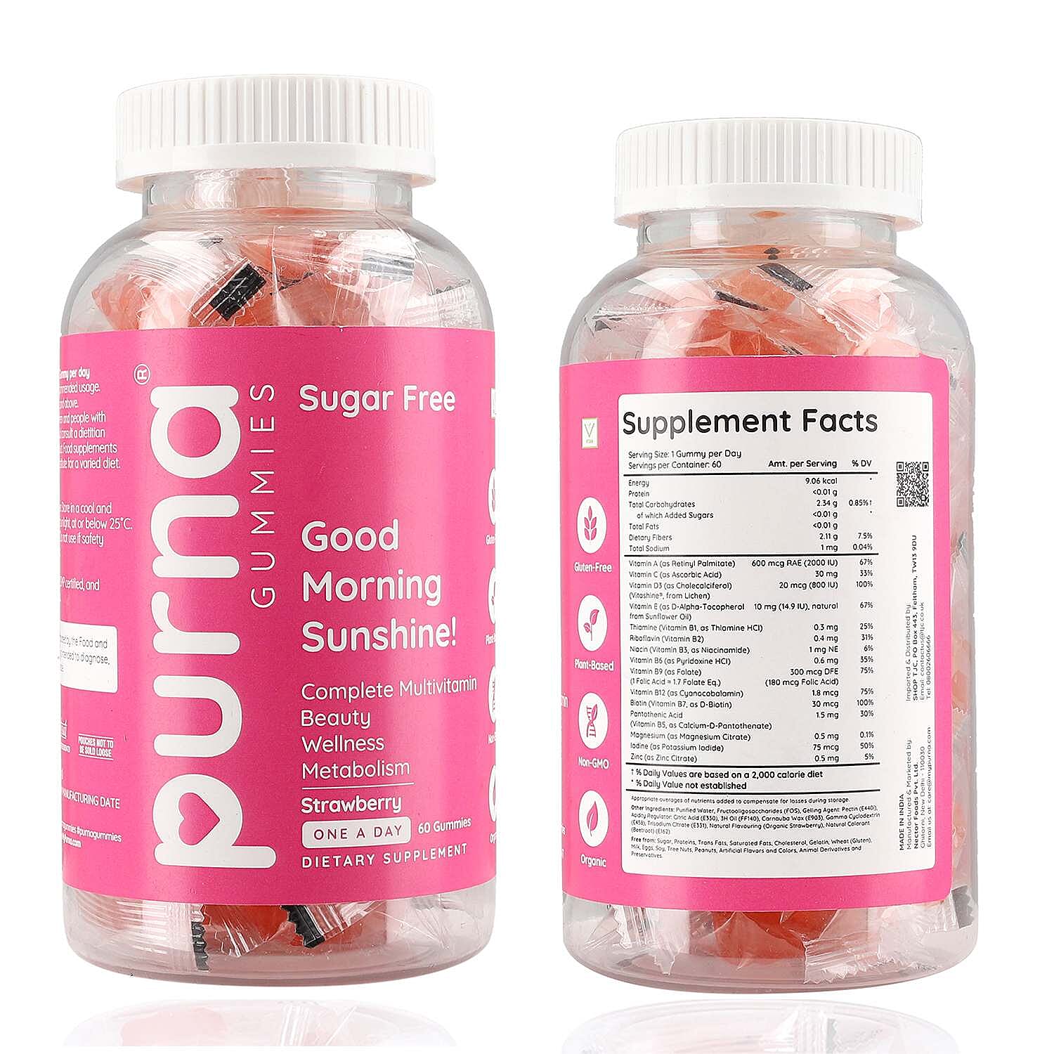 Purna Big Pack- Strawberry Flavoured Complete Multivitamin Gummies (60 Gummies)