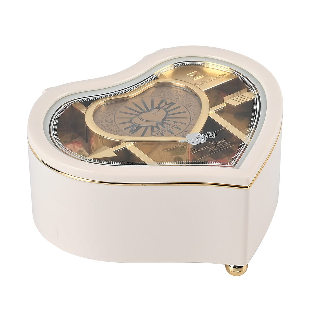 Heart Shape Music Box with a Ballerina (Size 15x15x7 cm) - White