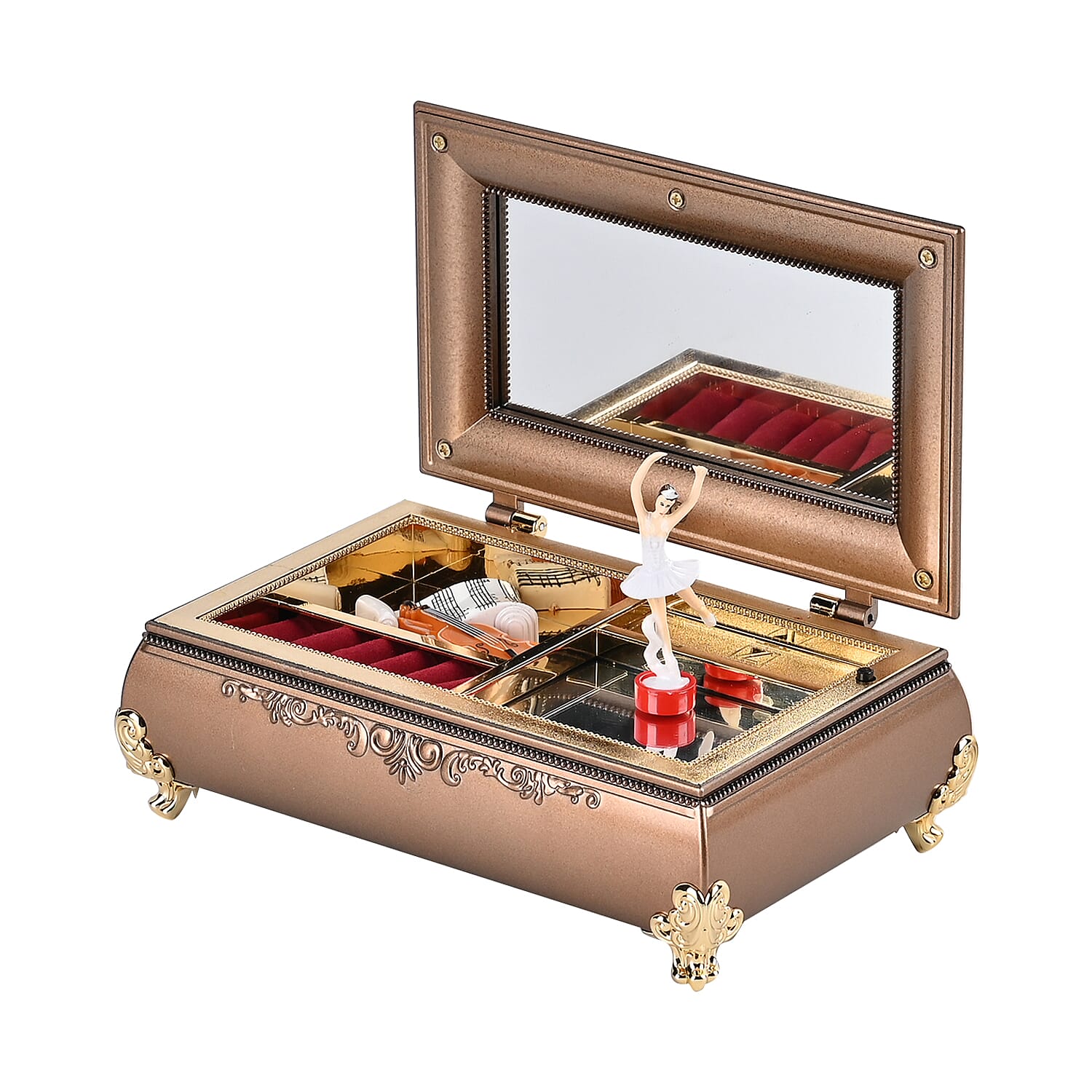 Oblong Shape Music Box with a Ballerina - Brown