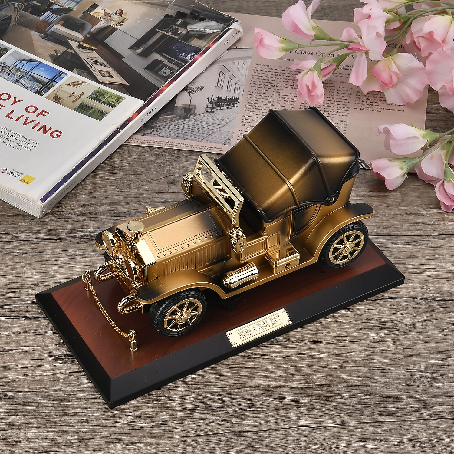 Classic Car with Seat Music Box with Jewellery Box (Size 24x14x12cm) - Brown