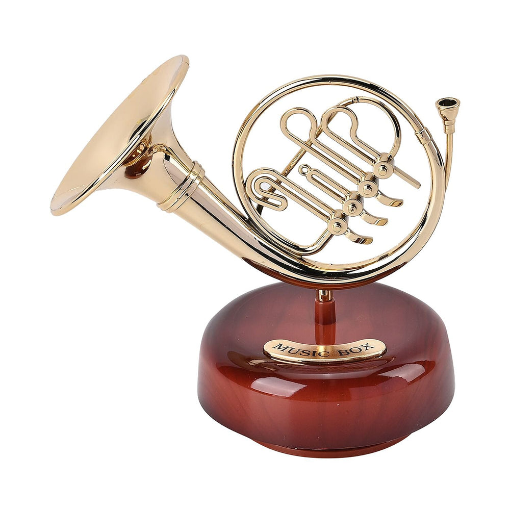 French Horn Shaped Mechanical Music Box (Size 14x13x9 cm)