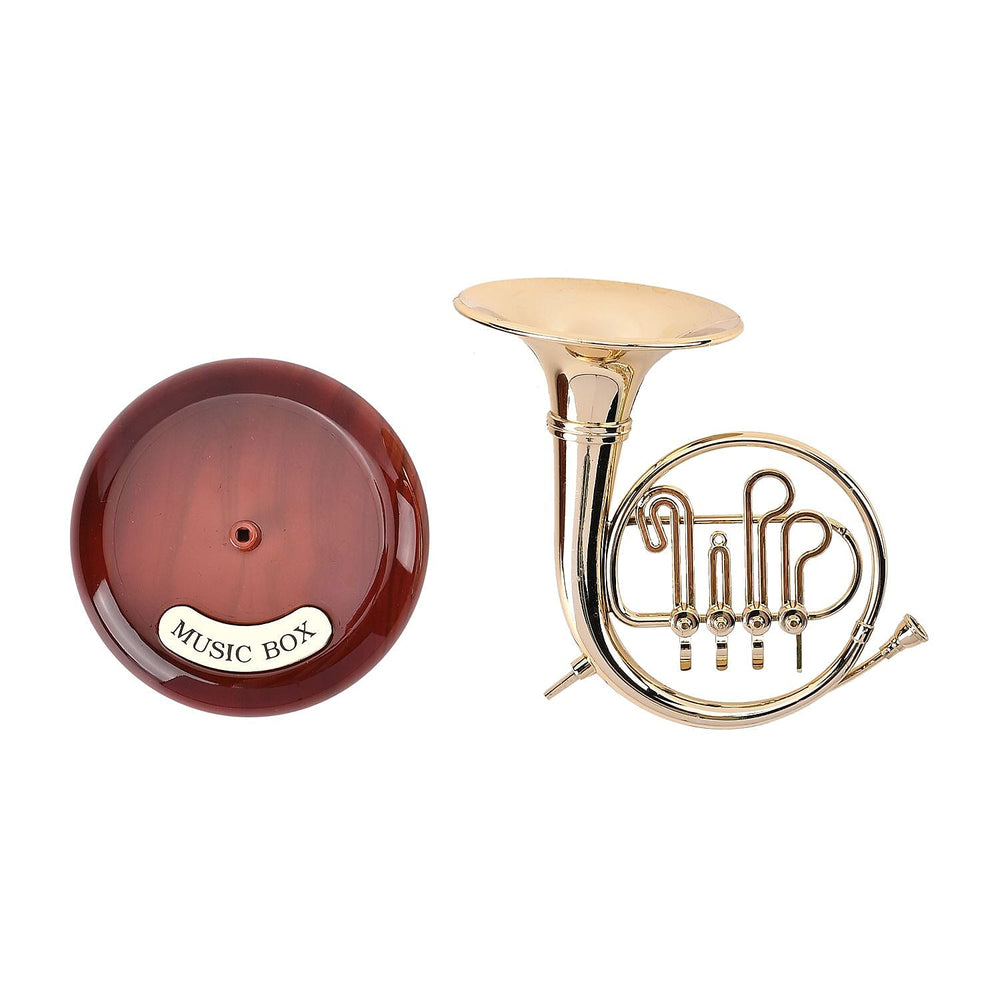 French Horn Shaped Mechanical Music Box (Size 14x13x9 cm)
