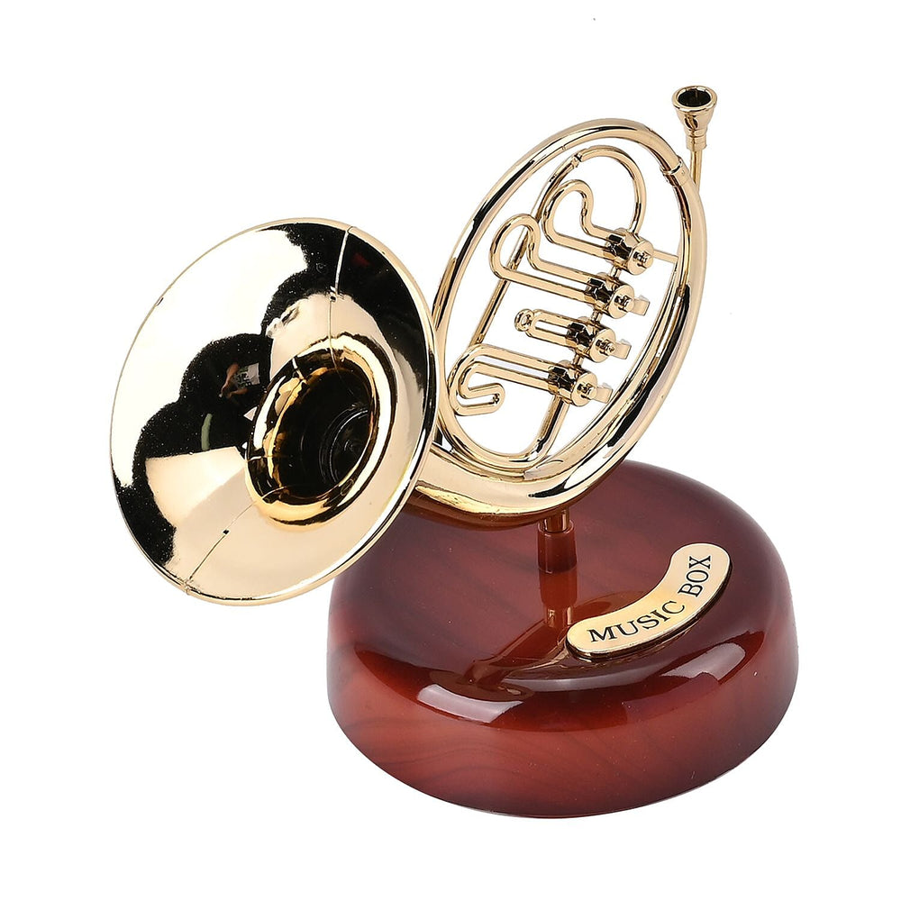 French Horn Shaped Mechanical Music Box (Size 14x13x9 cm)