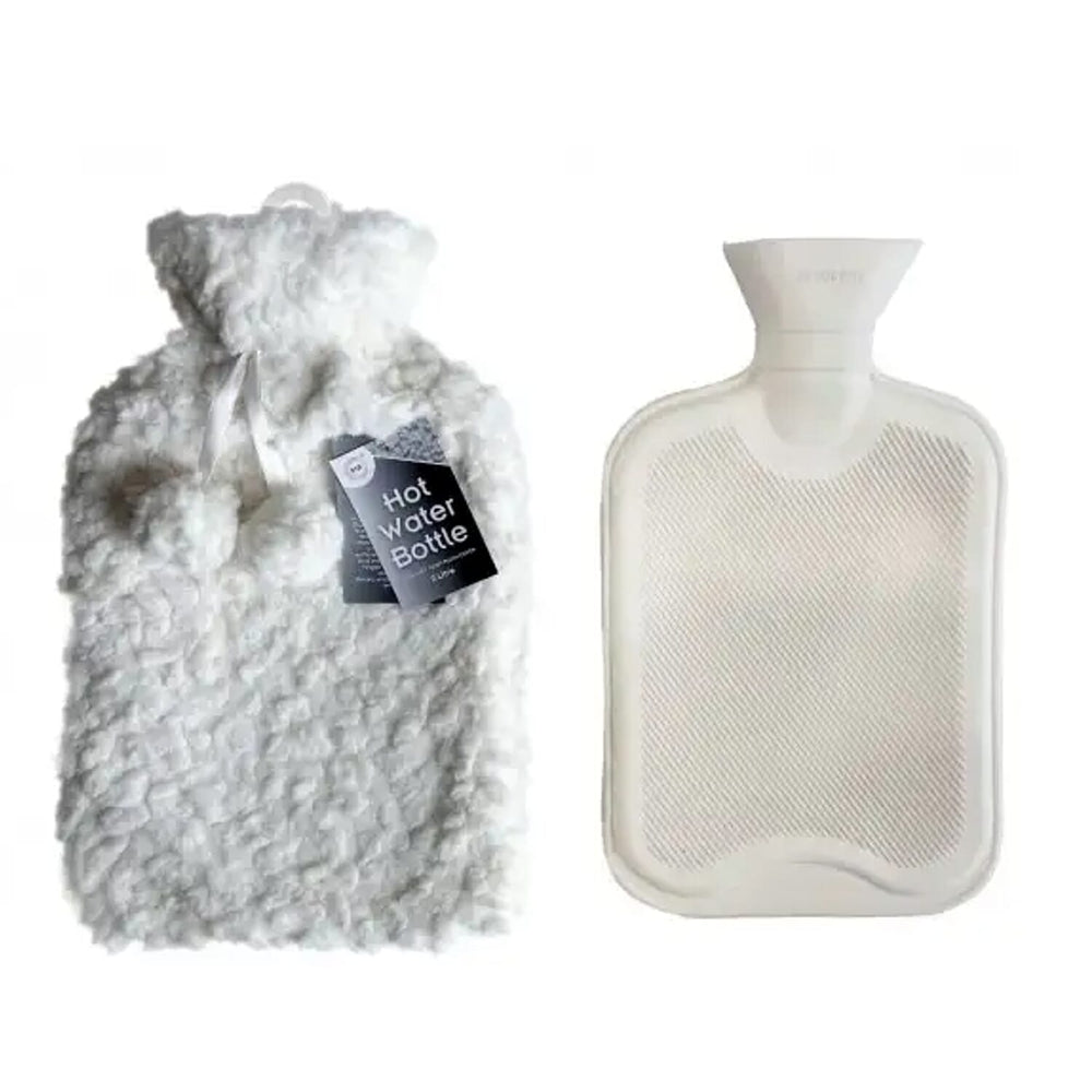 Must Have - Faux Fur 2 Liter Water Bottle with Soft Teddy Plush Cover - White