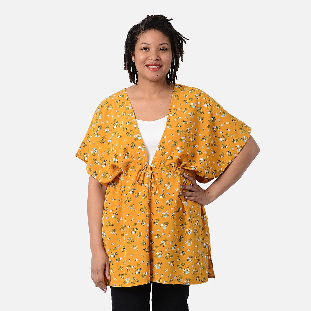 Mustard Pattern Shirt with Waist Belt (One Size) - Yellow