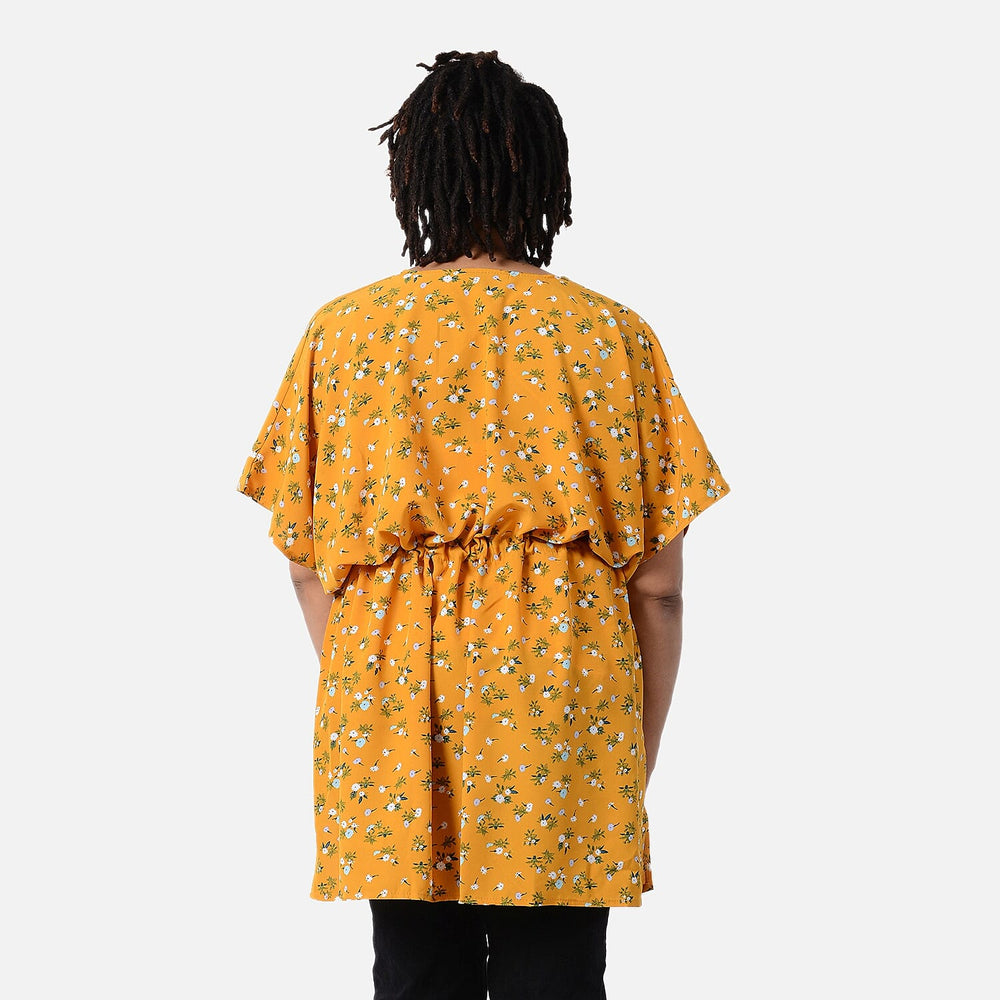 Mustard Pattern Shirt with Waist Belt (One Size) - Yellow