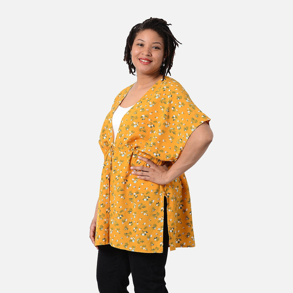 Mustard Pattern Shirt with Waist Belt (One Size) - Yellow